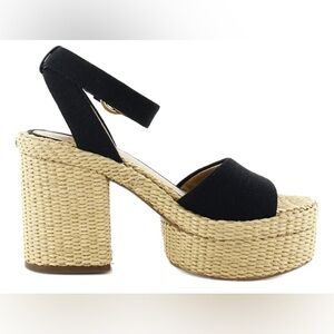 Sam Edelman Black Line and Tan Platform Heel Sandals Size 8 (true to size) NIB